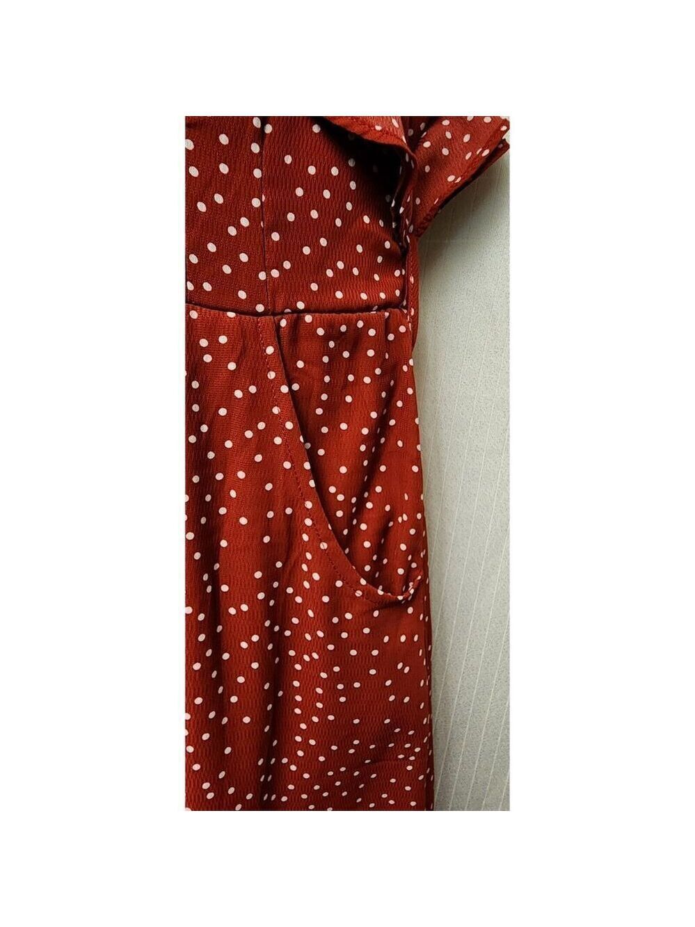 She+ SKY Polka-Dots Sleeveless V-Neck Cutout Back Color Red/White Romper Size M - Picture 4 of 8